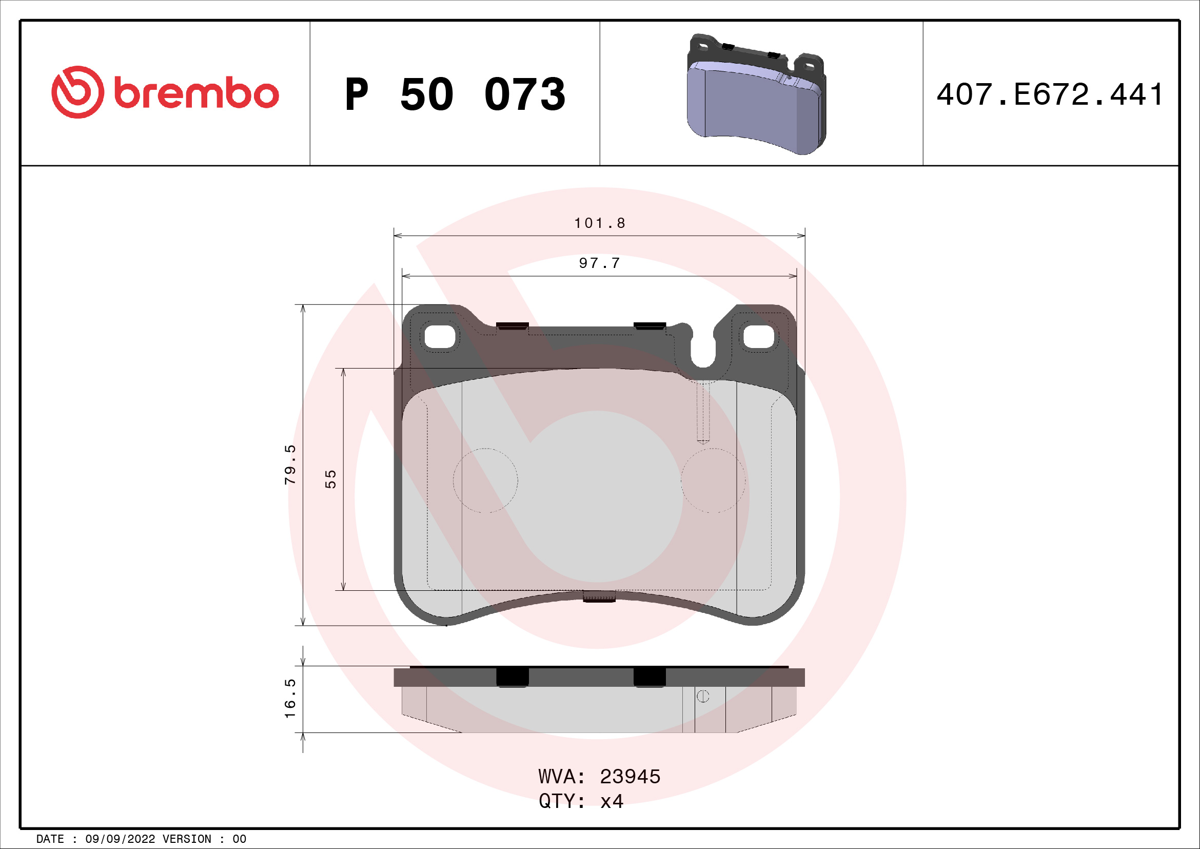 A.B.S. P 50 073 BREMBO Bremsbelagsatz, Scheibenbremse